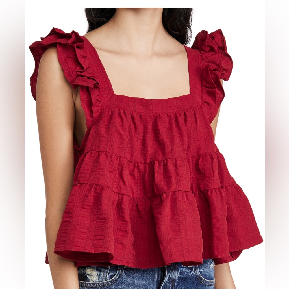 En saison babydoll tiered  top red